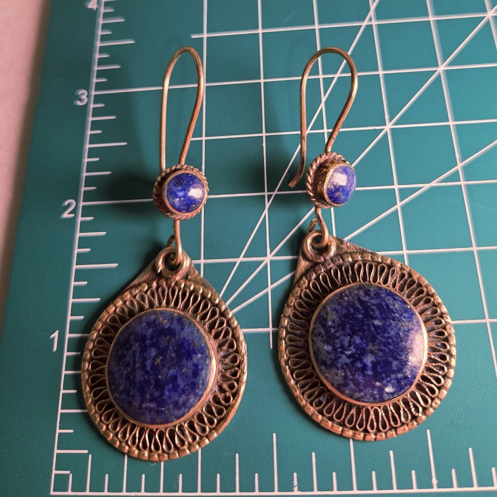 Antiqued Silver Lapis Earrings - Picture 3 of 4